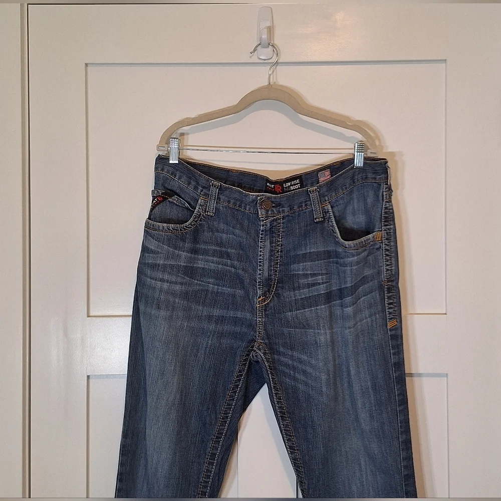 Ariat FR M4 Boot Cut 38 X 31.5 Low Rise Jeans Whiskered Faded